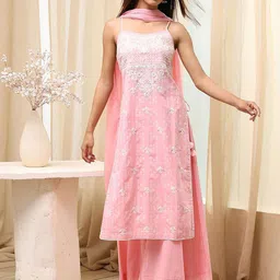 Biba Women Floral Embroidered Cotton Kurta with Sharara & Dupatta-58