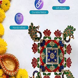 Kala Samarpan Green & Red Peacock Rangoli Sticker With Centerpiece image 2