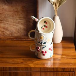 WEAVING HOMES White & Red Printed Ceramic Glossy Cups Set of Cups and Mugs image 2