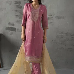 Anouk Floral Embroidered Regular Thread Work Straight Kurta with Trousers & Dupatta-picture-13