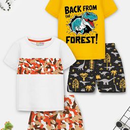 YK X Trampoline Kids Pack Of 2 Printed Round Neck T-Shirts With Shorts-45