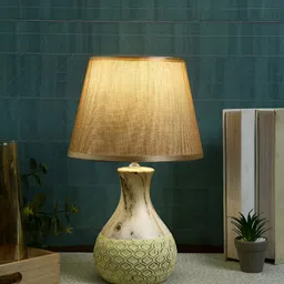 TAYHAA Brown & White Textured Ceramic Contemporary Frusturical Shaped Table Lamp-31
