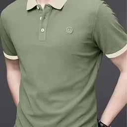 R.Code by The Roadster Lifestyle Co. Men Solid Polo Collar Cotton T-shirt-image-5