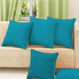IVAZA Blue Set of 5 Checked Velvet Square Cushion Covers-7