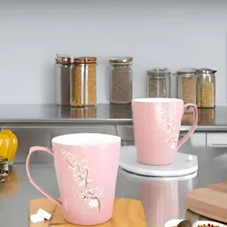 Kraftlik Handicraft Pink & White Handcrafted and Hand Painted Printed Ceramic Glossy Mugs Set of Cups and Mugs-27