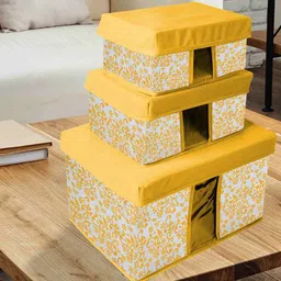 prettykrafts Yellow 3 Pieces Printed Reusable Multi-Utility Organisers-14