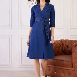 Orchid Blues Notch Lapel Collar Denim Blazer Dress-picture-11