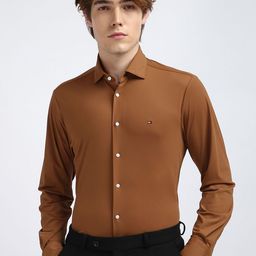 Tommy Hilfiger Men Classic Spread Collar Solid Nylon Slim Fit Formal Shirt-image-47