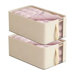 HOUSE OF QUIRK Beige Set of 2 Regular Multi-Utility Organisers-8