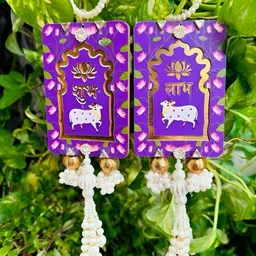 Sellplus Set Of 2 Purple & Pink Textured Pichwai Cow Shubh Labh Hanging Torans-picture-20