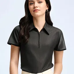 MACK JONNEY Women Solid Polo Collar Cotton T-shirt-image-94