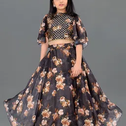 Sangria Girls Floral Printed Short Sleeves Lehenga Choli-52