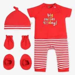 Ed-a-Mamma Baby Infant Boys Set Of 4 Striped Pure Cotton Baby Apparel Gift Set-48