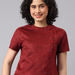 Latin Quarters Women Solid Round Neck Top-image-97