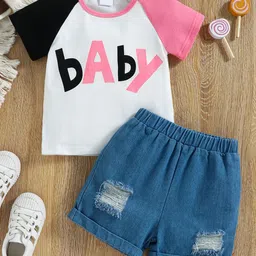 YK Infant Girls Printed T-Shirt & Shorts Clothing Set-50