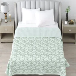 CHICERY Green & White Floral Printed AC Room Pure Cotton 210 GSM Single Bed Dohar-11