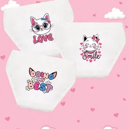 NUSYL Girls Pack Of 3 Cat & Rabbit Printed Pure Cotton Basic Briefs-image-7