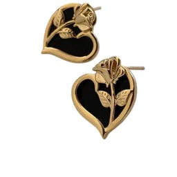 FIMBUL Set of 2 Gold-Plated Beaded Floral Design Heart and Oval Shaped Studs image 2