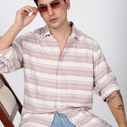 Bene Kleed Horizontal Striped Spread Collar Regular Fit Casual Shirt-image-10