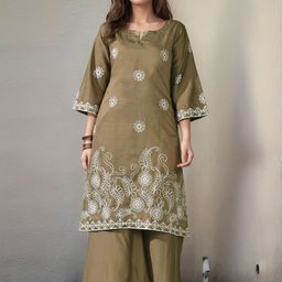 Sangria Embroidered Calf Length Kurta With Palazzo Set-29