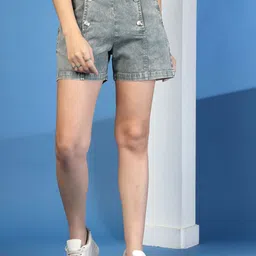 COSMIC TRIO Women Washed High-Rise Denim Denim Shorts Technology-image-77