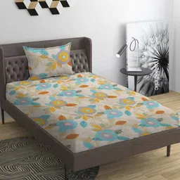 YaAkholic Grey 210 TC Single Bedsheet with 1 Pillow Covers-image-95