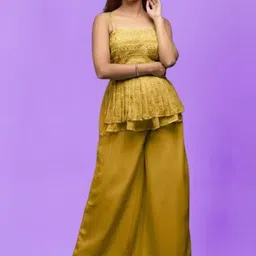 PARROT CREATION Women Embroidered Regular Mirror Work Kurti with Palazzos & With Dupatta-31