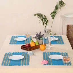 Peepul Tree Blue 4 Pieces Rectangle Shape Table Placemats-image-23
