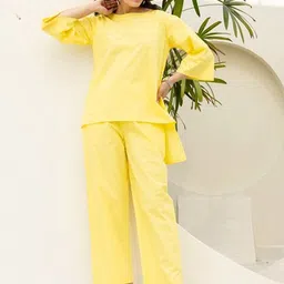 GULABOSITABO Pure Cotton Boat Neck Top With Trousers Co-Ords Set-image-1