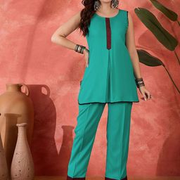 Sangria Round Neck Sleevless Top With Trousers Co-Ords-image-97