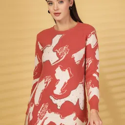Juelle Women Printed Woollen Longline Pullover-picture-46