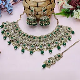 VATSALYA creation Alloy Gold- plated Green Jewellery Set-image-15
