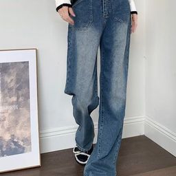 StyleCast Women Wide Leg High-Rise Medium Fade Cotton Jeans-image-90