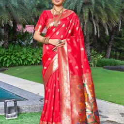 GARIYA Woven Design Zari Silk Blend Paithani Saree-image-78