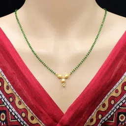 soni designs Gold Plated 18-inch Length Chain Vati Pendant Green Beads Single Line short Mangalsutra for Women-picture-8