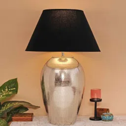 kapoor lampshades Zeynep Black Cotton Shade Night Lamp With Mild Steal Base-picture-15