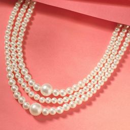 MANSIYAORANGE Rhodium-Plated 3 Layer Pearls Beaded Layered Statement Necklace-image-94