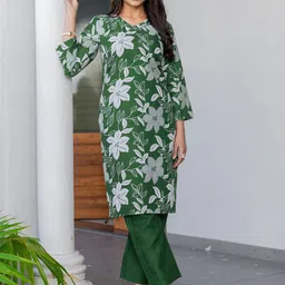 Aika Women Floral Printed Kurti with Pyjamas-image-92
