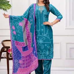 KALINI Floral Printed Pure Silk Straight Kurta With Trouser And Dupatta-19