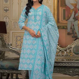 AARDRAA Women Floral Printed Cotton Kurta with Trousers & Dupatta-picture-48