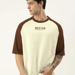 Men Colorblock Round Neck Pure Cotton Beige, Brown T-Shirt-image-91