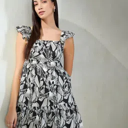 Virgio Print Flutter Sleeve Fit & Flare Mini Dress-image-52