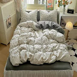 JC HOME Grey & White Floral Printed AC Room Double King Bedding Set-picture-20