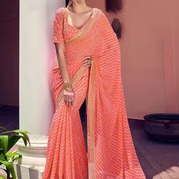 HERE&NOW Leheriya Sequinned Pure Georgette Saree-17