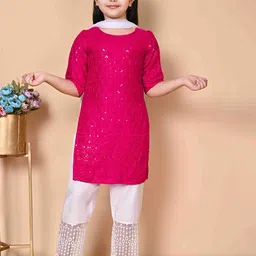 BARKAT DESIGNING PLANET Girls Ethnic Motifs Embroidered Kurta with Trousers & Dupatta-image-9