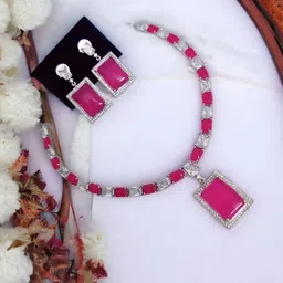 Opal Touch Rhodium-Plated Cubic Zirconia Studded Jewellery Set-82