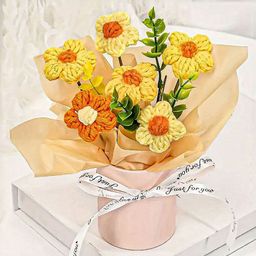 Ekhasa Yellow & Green Cherry Blossom Crochet Artificial Flower Bouquet-image-91