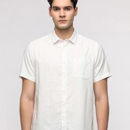Crocodile Men Comfort Spread Collar Solid Cotton Casual Shirt-image-5