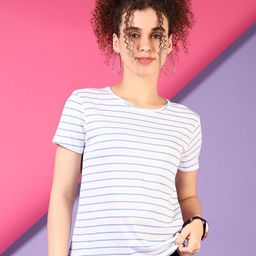 V-Mart Women Striped Round Neck Cotton T-shirt-image-27