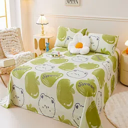 JC HOME Green & White 150 TC Queen Bedsheet with 2 Pillow Covers-image-34